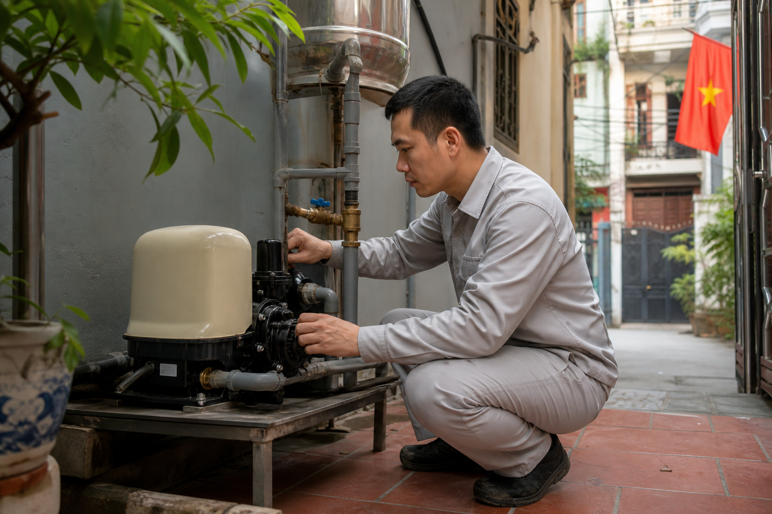 Bảo dưỡng máy bơm tăng áp: giữ áp ổn định, chạy bền