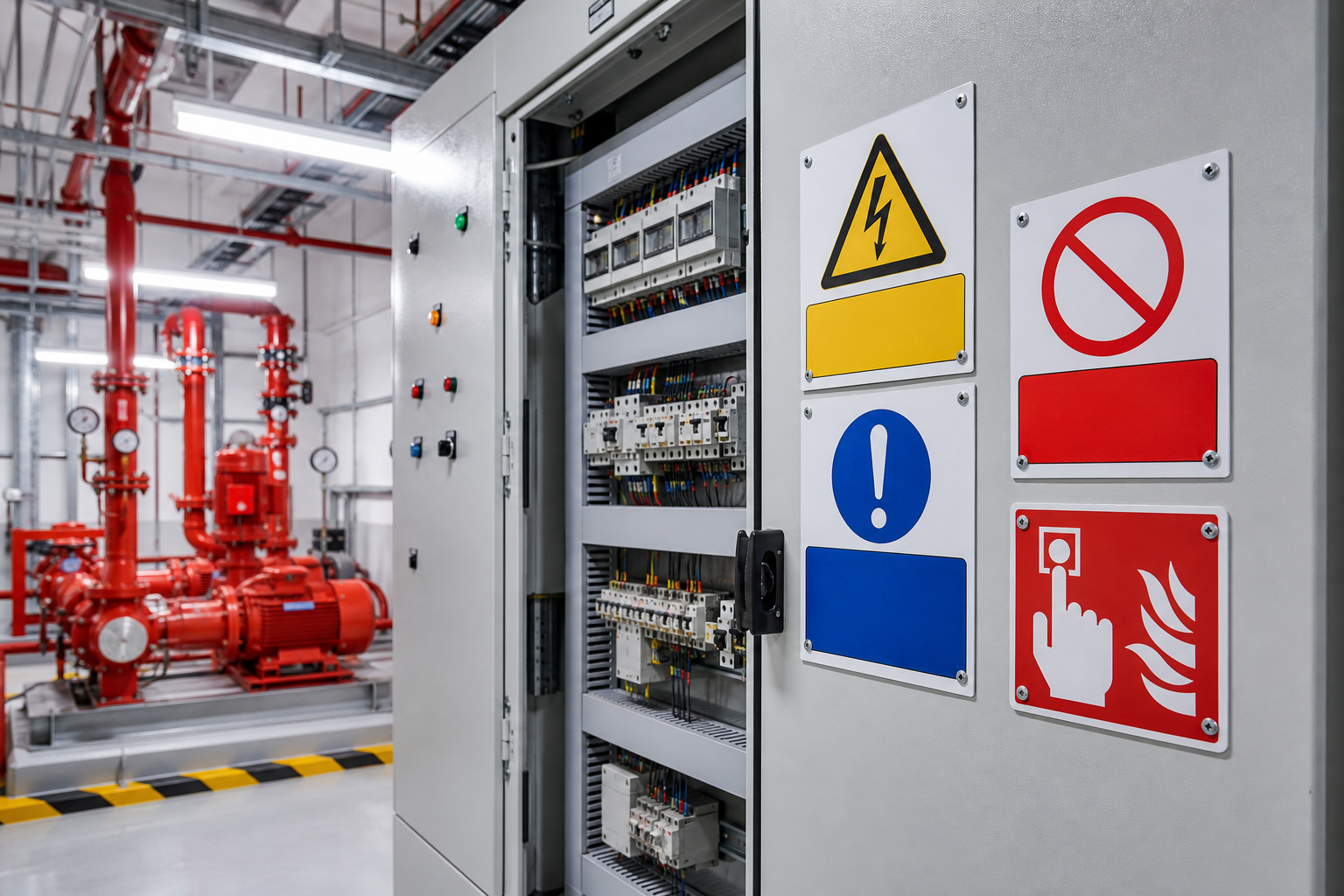 Nội dung nên có trên biển cảnh báo điện tủ bơm PCCC - Máy bơm PCCC - Máy Bơm Nhập Khẩu Chính Hãng
