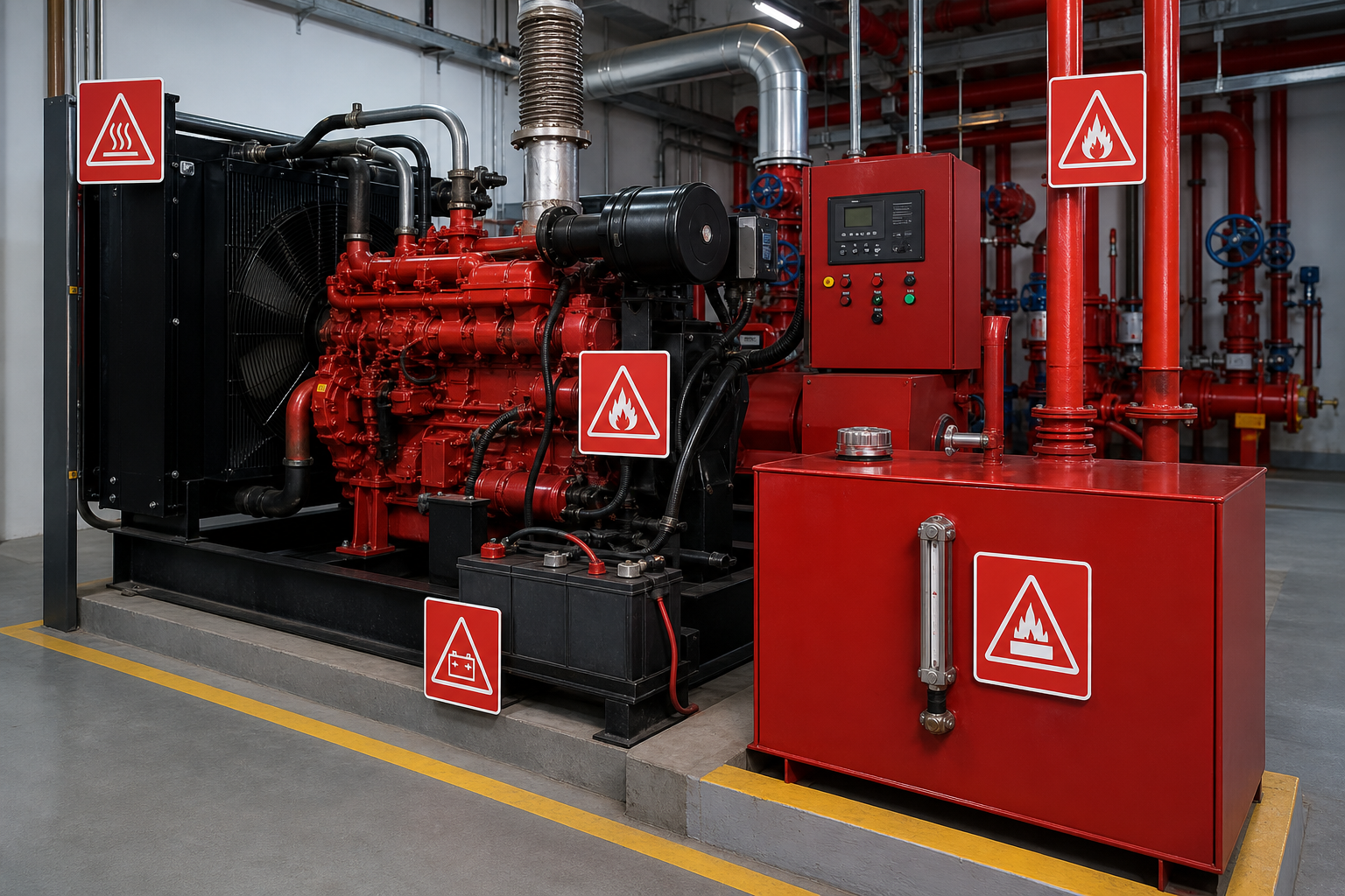 Vì sao máy bơm diesel PCCC cần biển cảnh báo riêng? - Máy bơm PCCC - Máy Bơm Nhập Khẩu Chính Hãng
