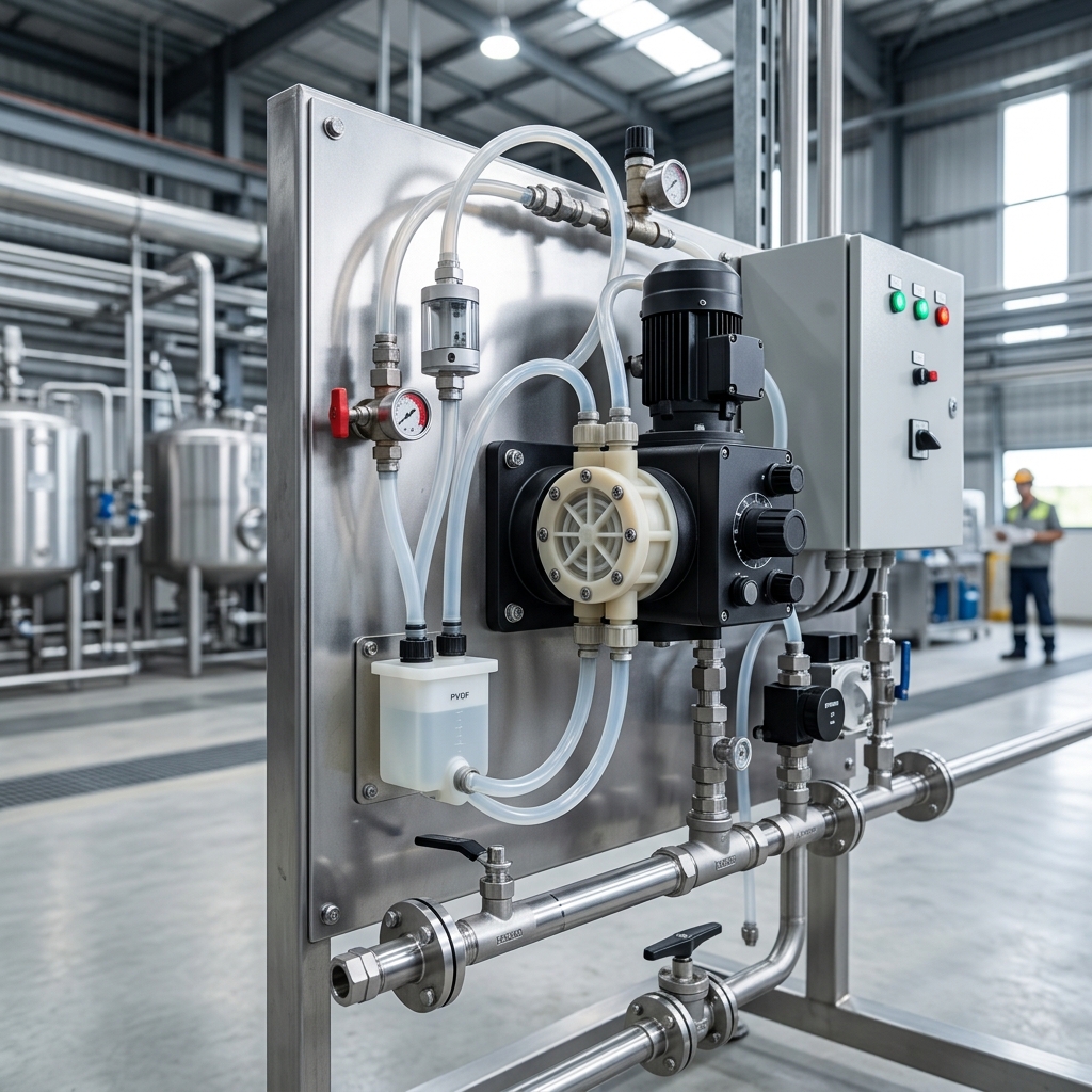Hệ thống bơm định lượng axit đặc H2SO4 và HCl chuyên dụng trong nhà máy công nghiệp