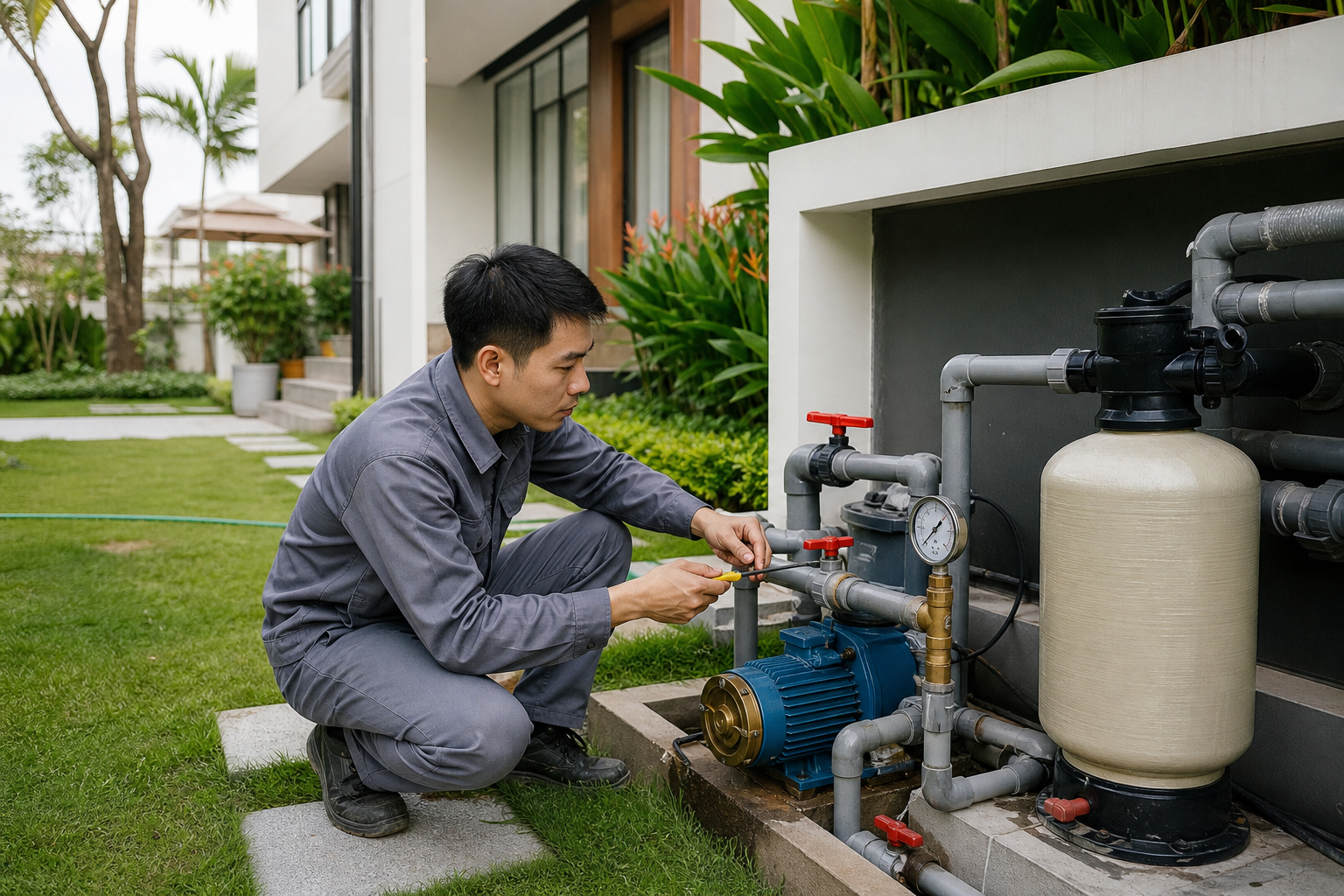 Máy bơm tưới sân vườn lắp cho biệt thự tại Hà Nội