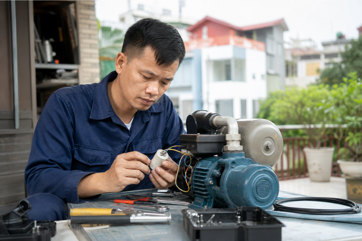 Cách kiểm tra tụ điện máy bơm khi bơm yếu, khó khởi động