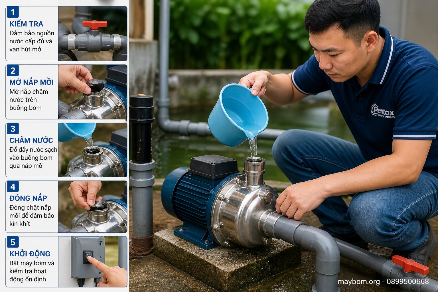 Cách mồi nước máy bơm đúng kỹ thuật chỉ với 5 bước