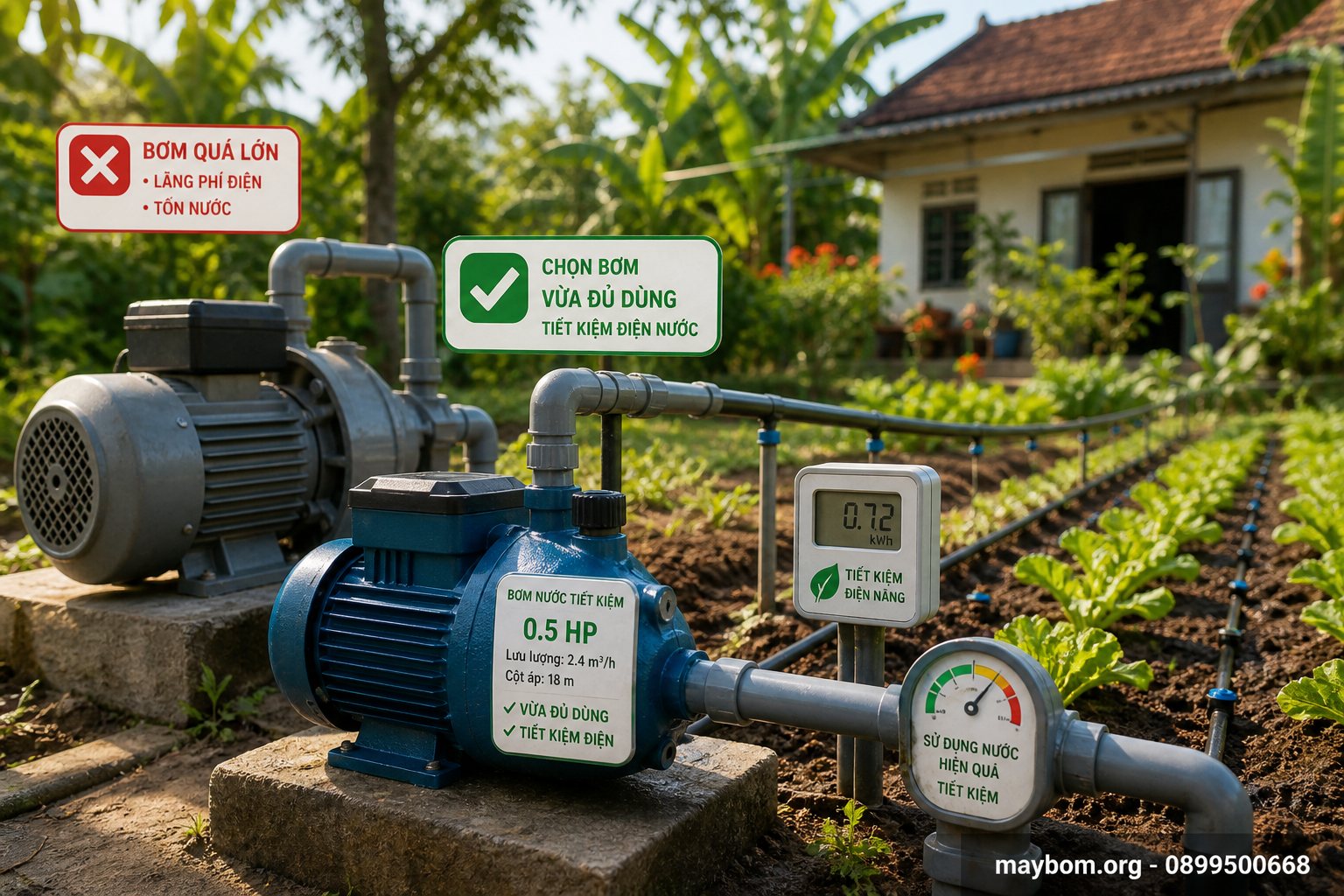 Ưu tiên máy bơm có thông số vừa đủ dùng