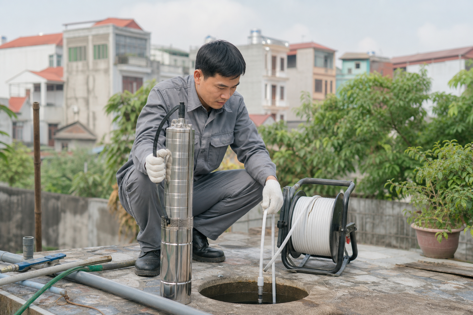 Cách xác định cột áp và lưu lượng máy bơm giếng khoan