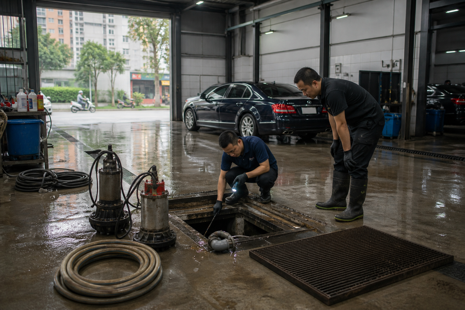 Máy bơm nước thải cho gara rửa xe tại Hà Nội