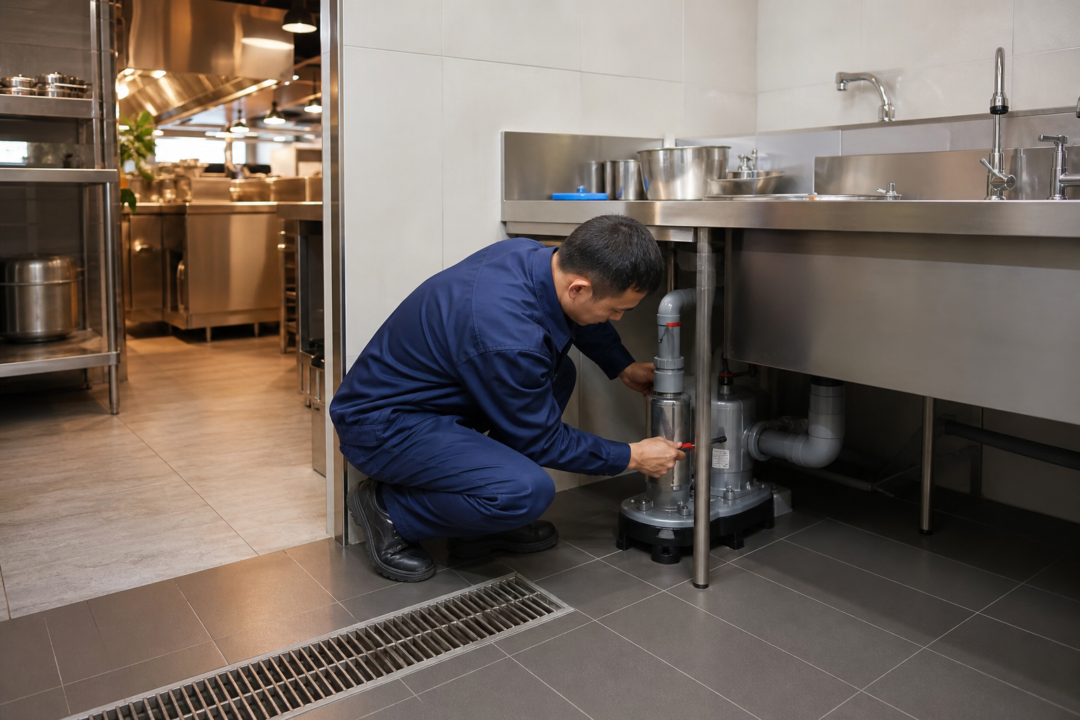 Khu vực lắp máy bơm nước thải cho bếp quán ăn tại Hà Nội