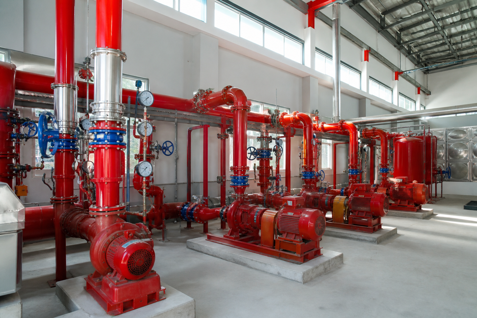 Phòng máy bơm PCCC nhà xưởng tại Hà Nội được lắp đặt gọn gàng