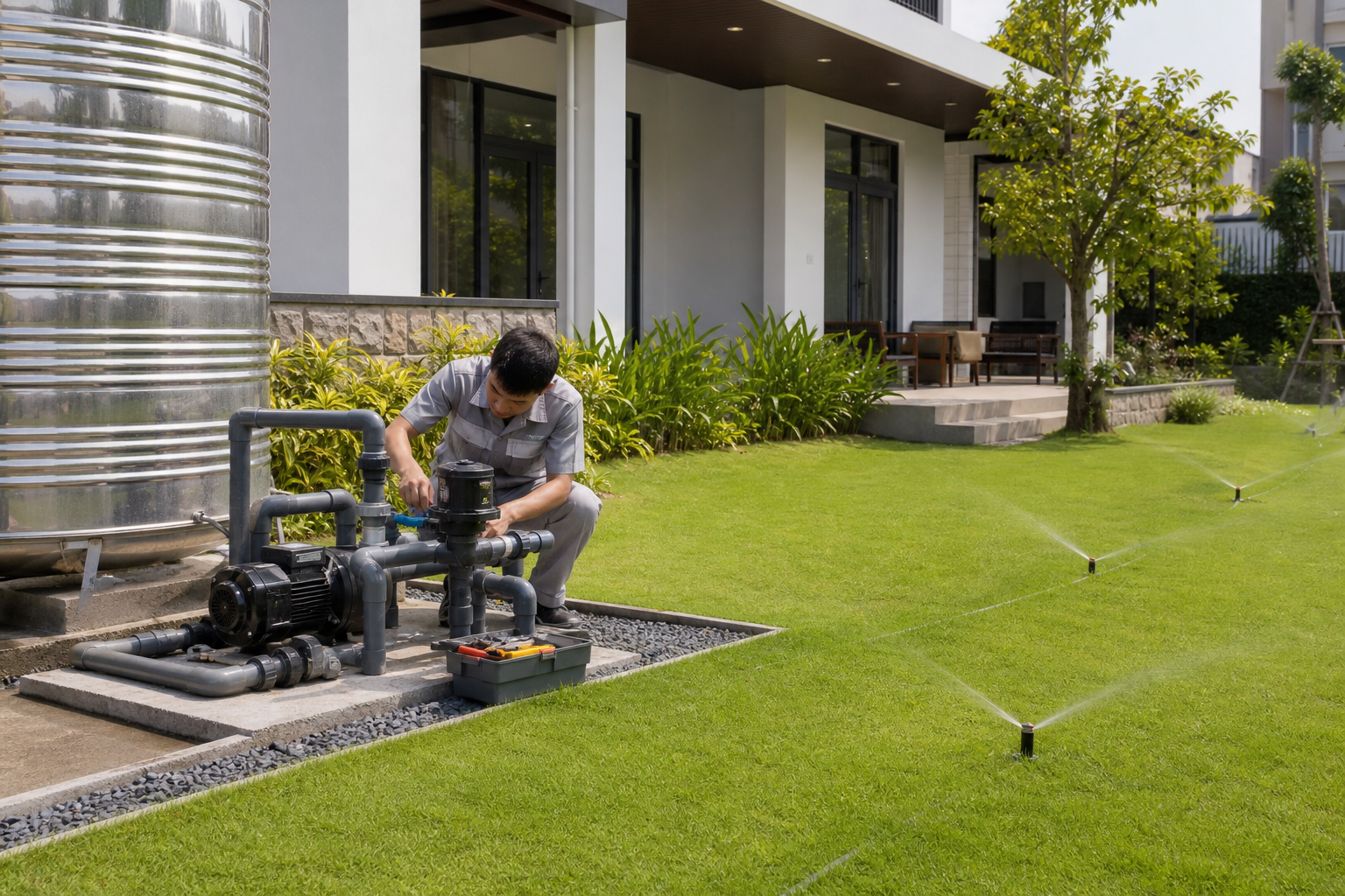 Chọn máy bơm tưới sân vườn cho biệt thự Hà Nội