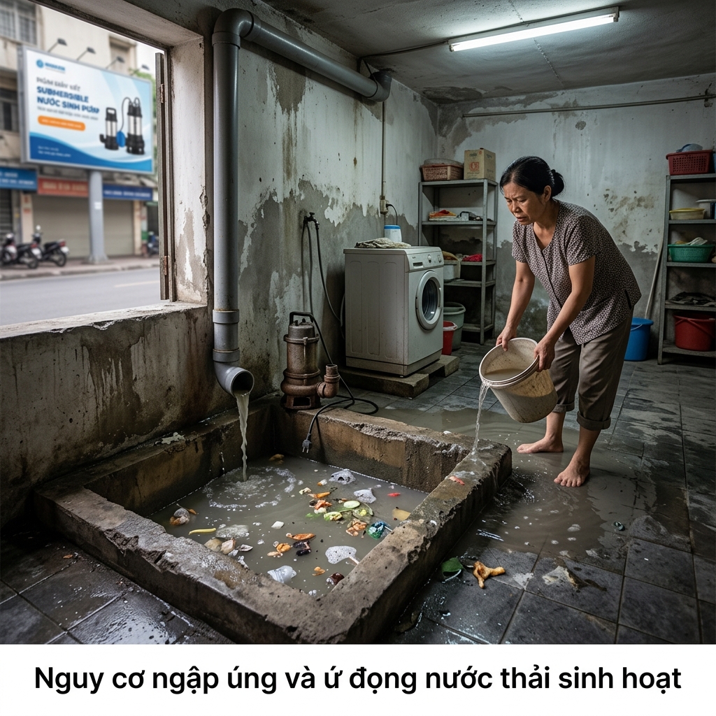 Nguy cơ ngập úng và ứ đọng nước thải sinh hoạt - Máy bơm nước thải - Máy Bơm Nhập Khẩu Chính Hãng