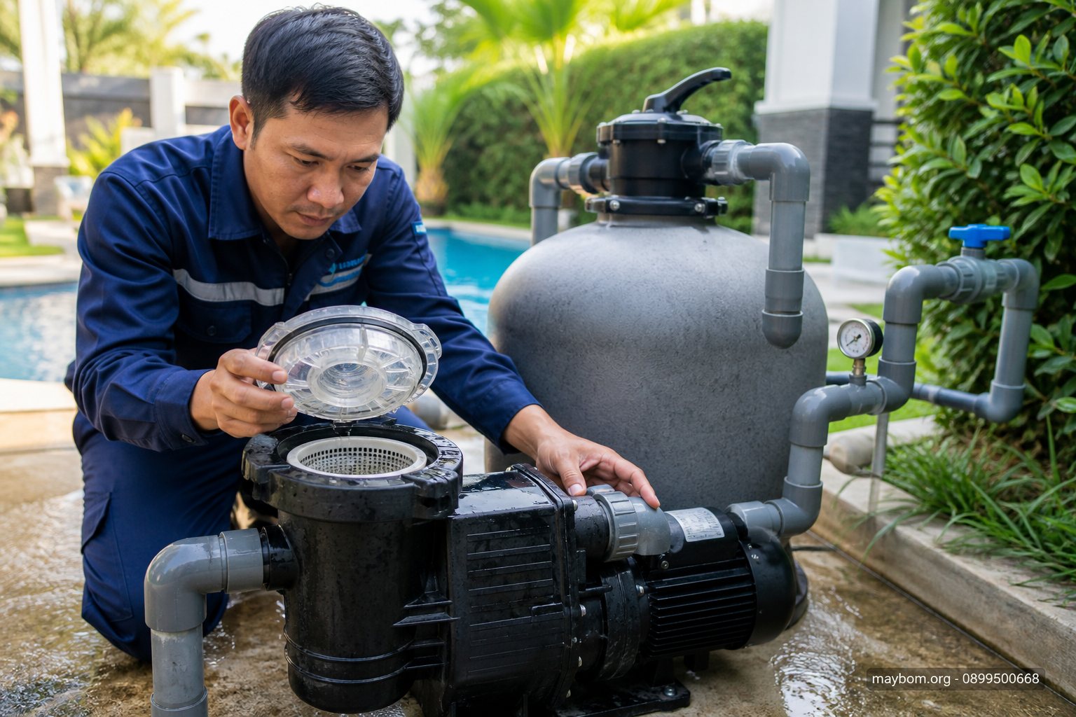 1.2. Kiểm tra nước mồi, giỏ lọc và đường ống