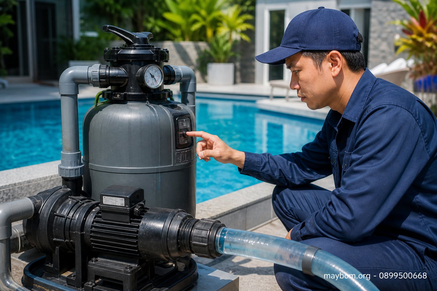 2.2. Bật máy và quan sát áp lực, tiếng ồn, lưu lượng