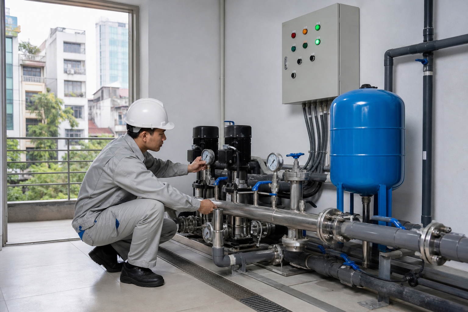 Lắp đặt máy bơm cho tòa nhà văn phòng nhỏ tại Hà Nội