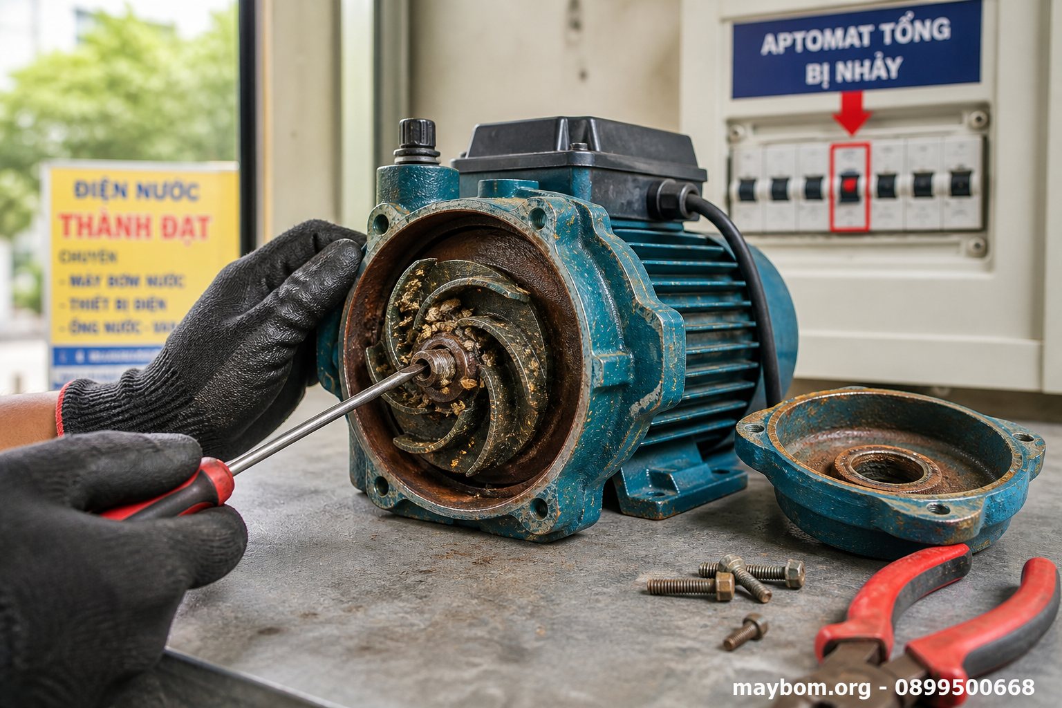 2. Cánh bơm hoặc trục motor bị kẹt