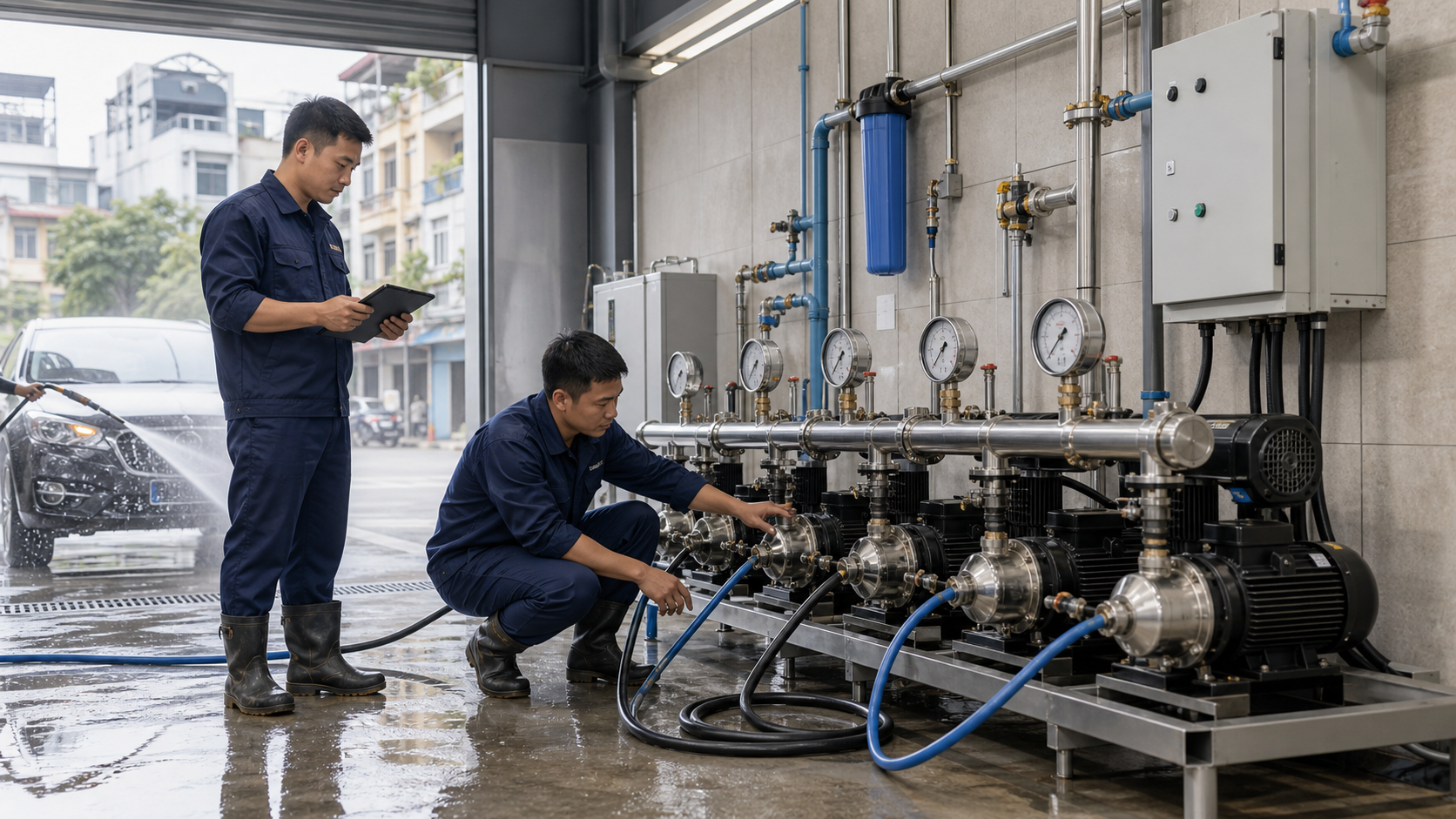 Cách chọn máy bơm công nghiệp cho gara rửa xe tại Hà Nội - Máy bơm công nghiệp - Máy Bơm Nhập Khẩu Chính Hãng