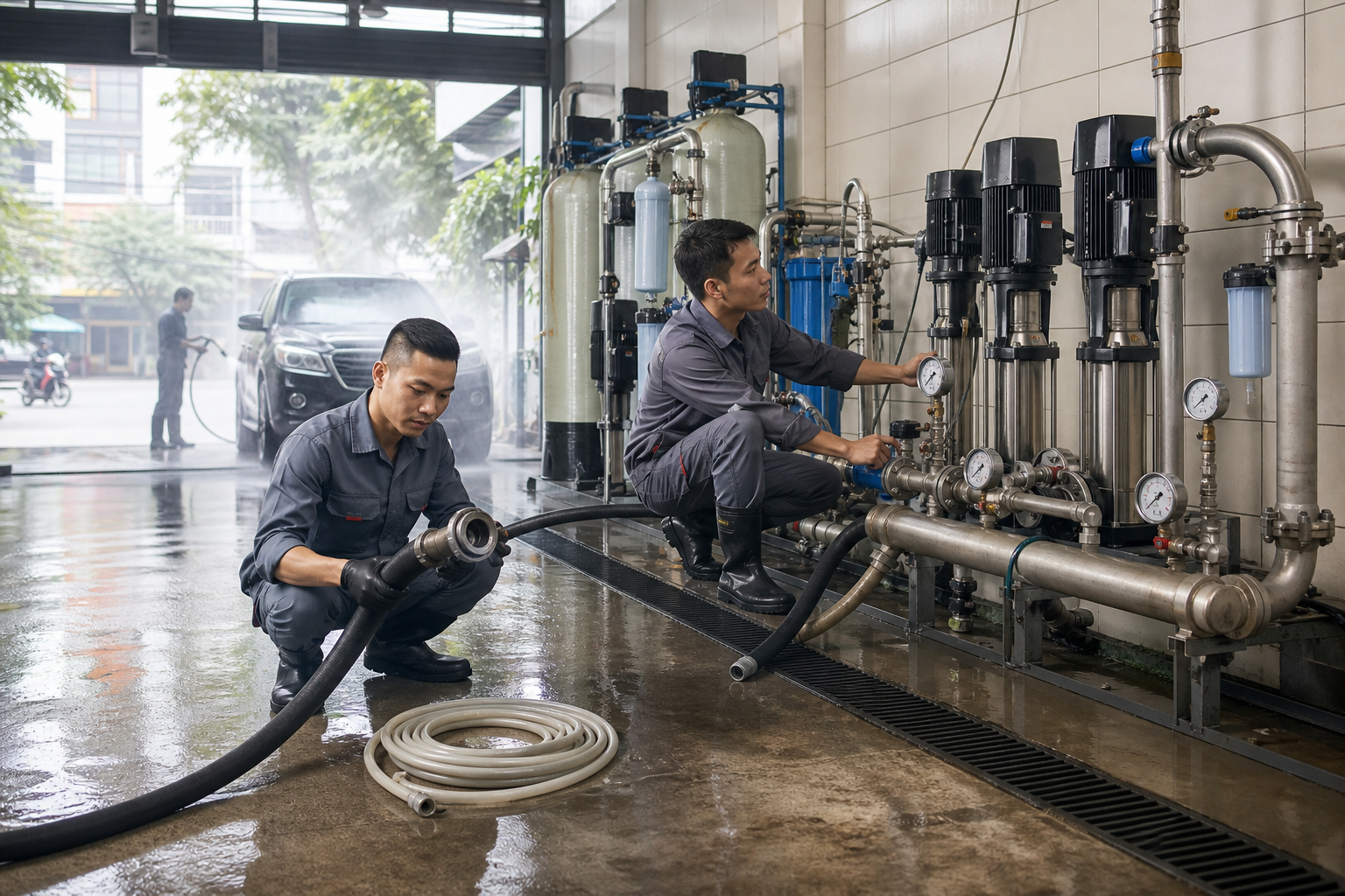 Nhu cầu bơm nước trong gara rửa xe khác gì so với dùng dân dụng? - Máy bơm công nghiệp - Máy Bơm Nhập Khẩu Chính Hãng