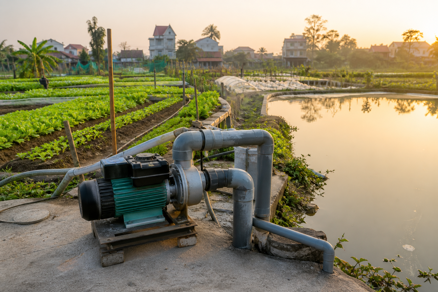 Máy bơm hút nước ao hồ tưới trang trại tại Hà Nội