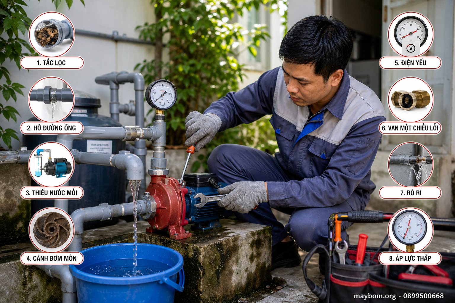 Máy bơm lên nước yếu: 8 lỗi thường gặp và cách xử lý