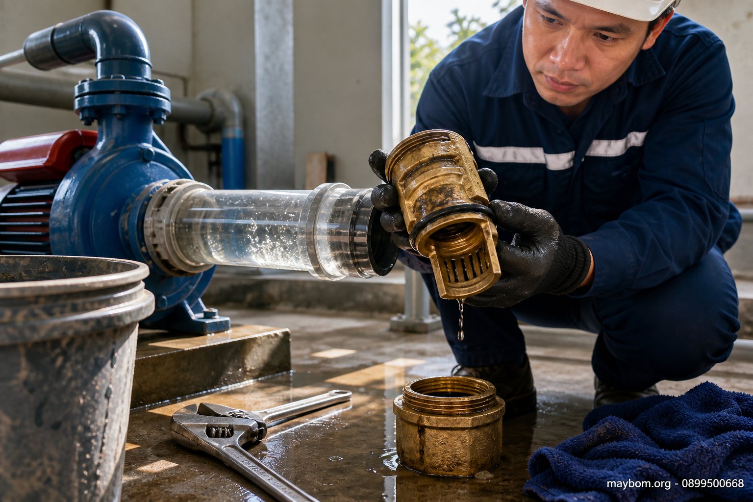 Van một chiều hoặc van chân bị hở, kẹt, hỏng