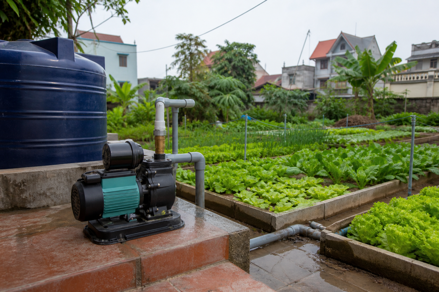 Máy bơm tưới tiêu lắp cho nhà vườn ngoại thành Hà Nội