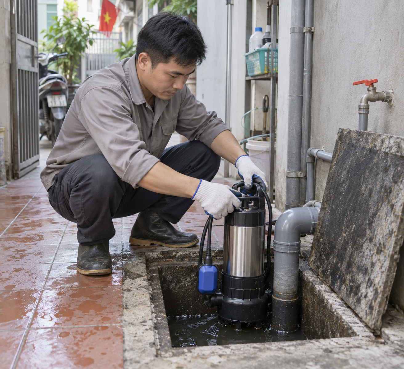 Cách chọn máy bơm chìm hố ga cho nhà phố Hà Nội