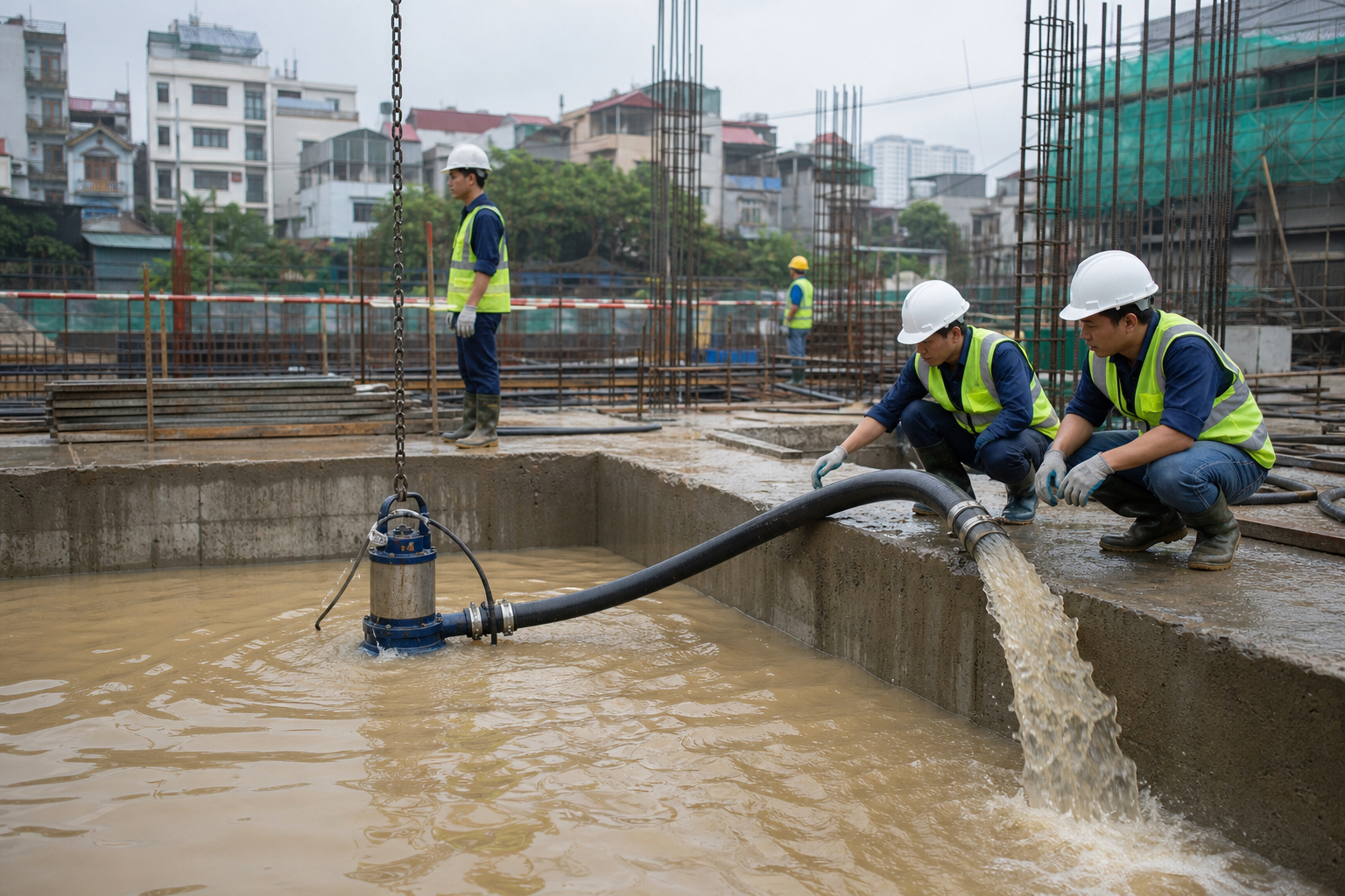 Khi nào công trình tại Hà Nội cần máy bơm chìm hố móng? - Máy bơm chìm - Máy Bơm Nhập Khẩu Chính Hãng