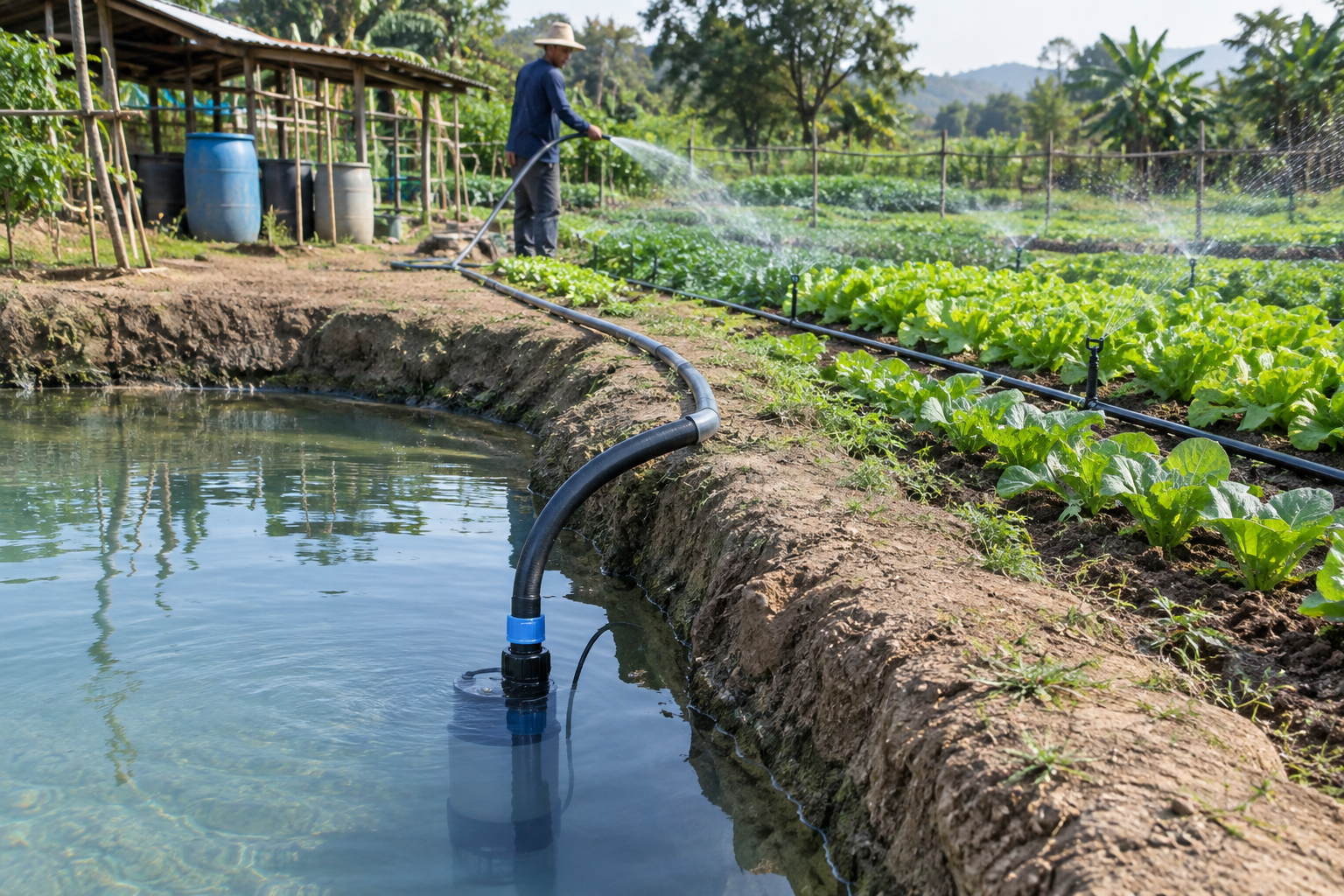 Máy bơm chìm tưới rau cho hộ trồng tại Nghệ An
