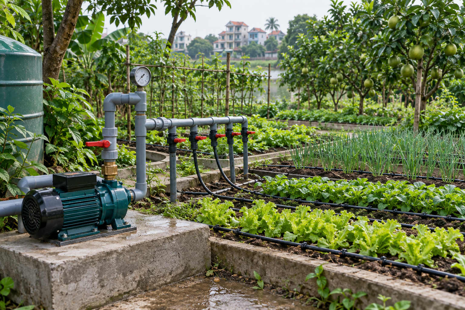 Chọn máy bơm tưới tiêu chia khu cho vườn Hà Nội