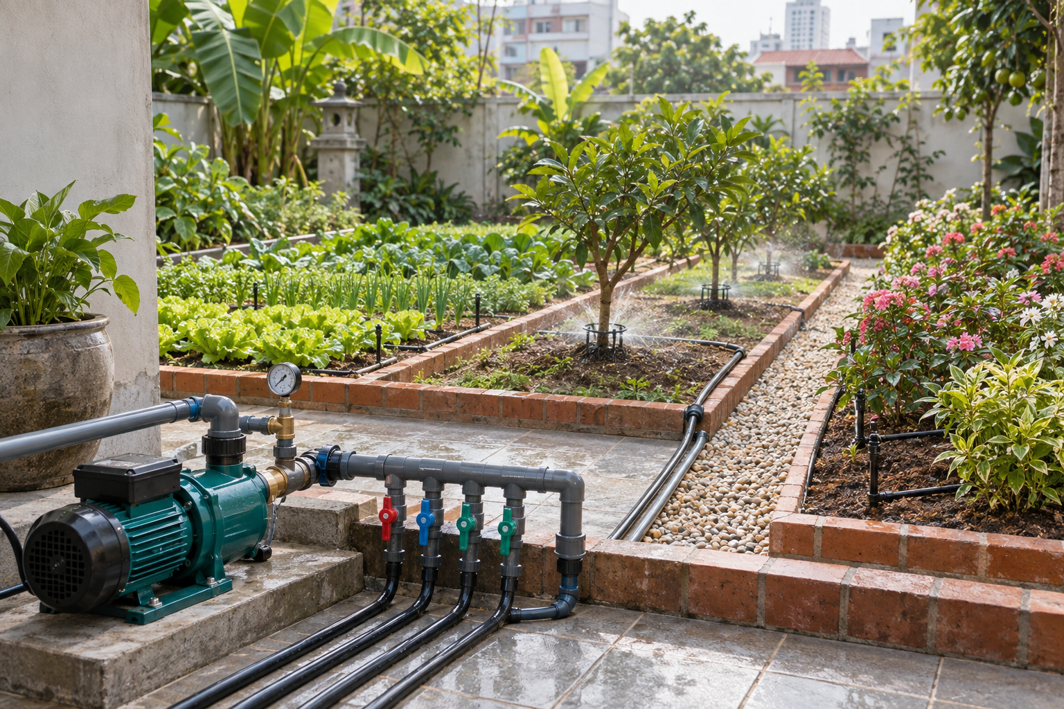 Khi nào vườn tại Hà Nội nên dùng hệ tưới chia khu? - Máy bơm tưới tiêu - Máy Bơm Nhập Khẩu Chính Hãng