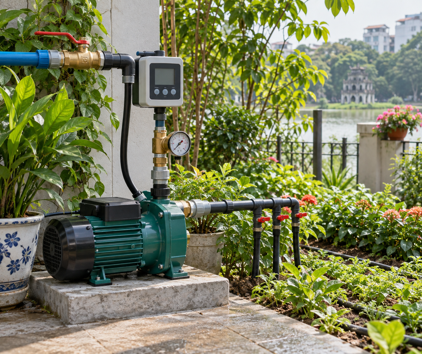 Chọn máy bơm tưới tiêu tự động cho vườn Hà Nội