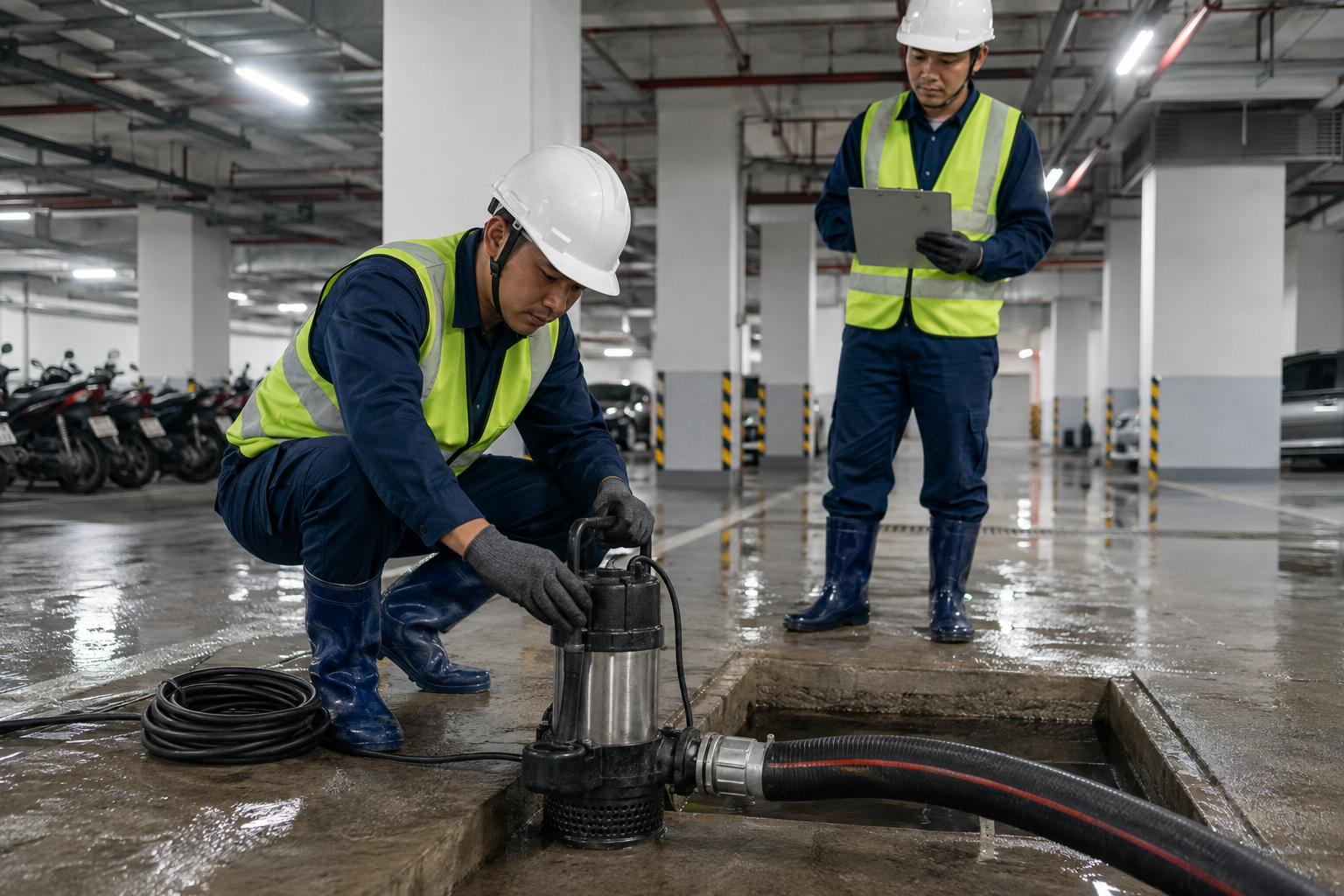 Vì sao hầm gửi xe tại Hà Nội cần chọn bơm chìm đúng tải? - Máy bơm chìm - Máy Bơm Nhập Khẩu Chính Hãng
