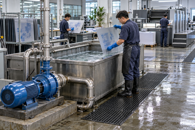 Máy bơm công nghiệp lắp cho bể rửa bản kẽm in offset tại Hà Nội