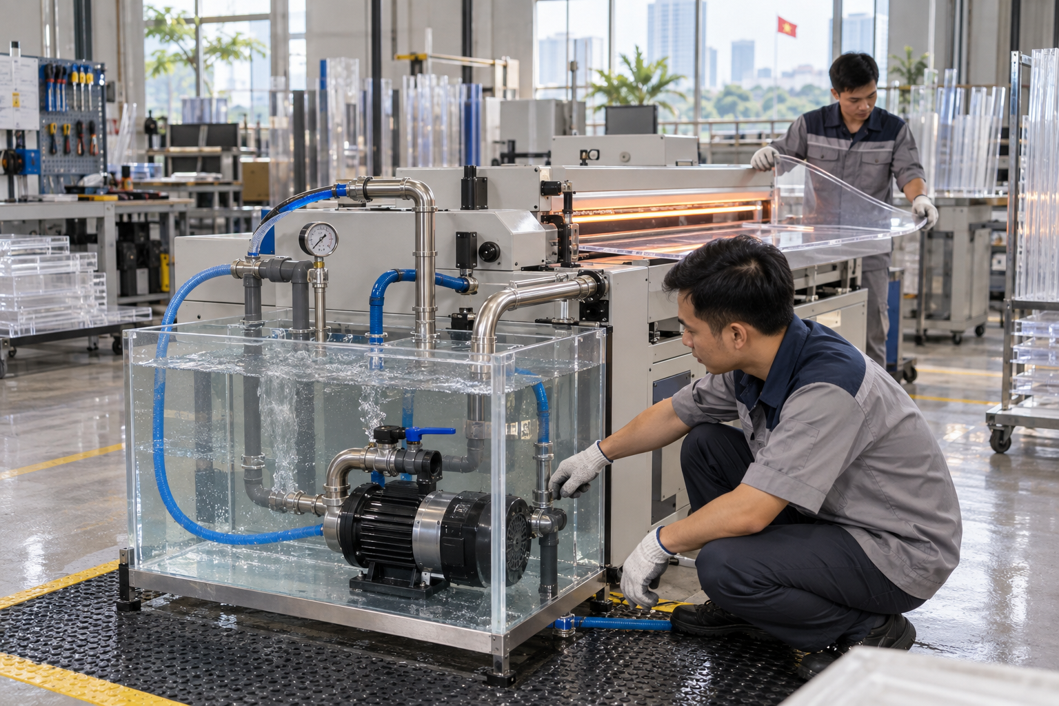 Vì sao bể tuần hoàn máy uốn mica cần chọn đúng bơm? - Máy bơm công nghiệp - Máy Bơm Nhập Khẩu Chính Hãng