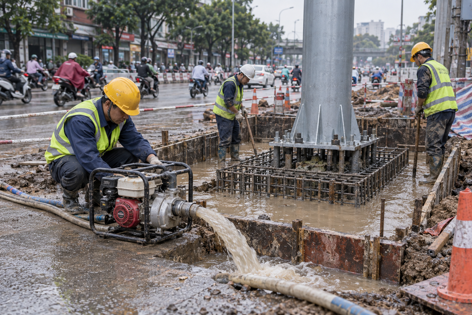 Các tình huống sử dụng máy bơm trong thi công trụ biển tại Hà Nội - Máy bơm công nghiệp - Máy Bơm Nhập Khẩu Chính Hãng
