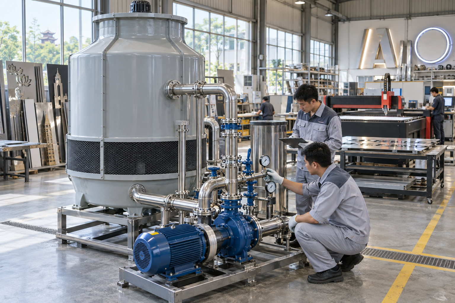 Máy Bơm Công Nghiệp Cho Tháp Giải Nhiệt Xưởng Quảng Cáo Hà Nội