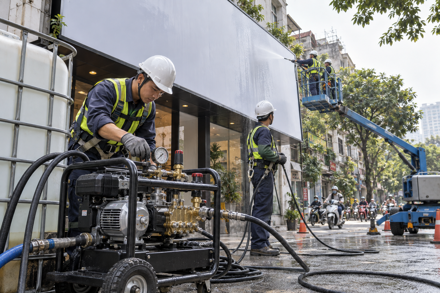 Tiêu chí chọn máy bơm cho đội vệ sinh biển quảng cáo tại Hà Nội - Máy bơm công nghiệp - Máy Bơm Nhập Khẩu Chính Hãng