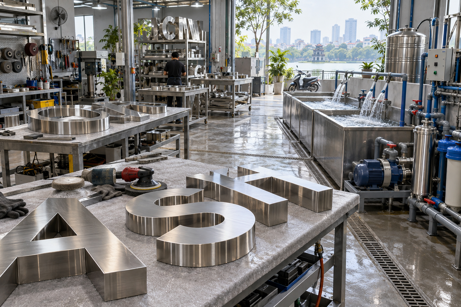 Máy Bơm Công Nghiệp Cho Xưởng Chữ Inox Hà Nội