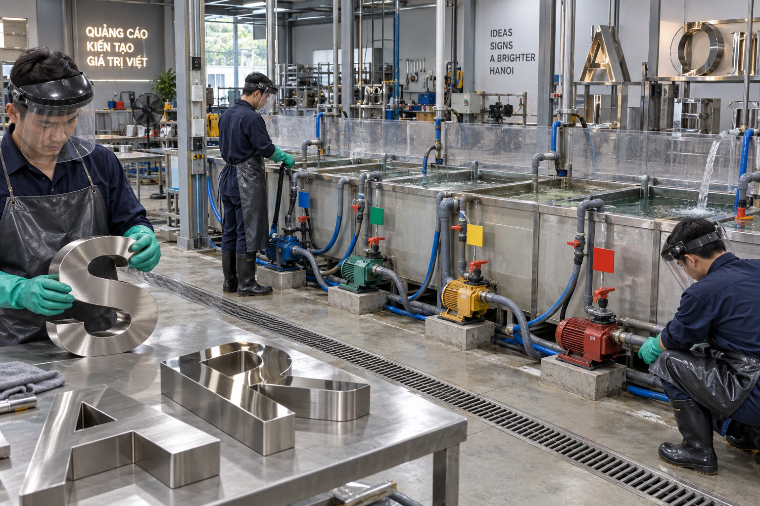 Các vị trí thường dùng máy bơm trong khu xi mạ chữ inox - Máy bơm công nghiệp - Máy Bơm Nhập Khẩu Chính Hãng